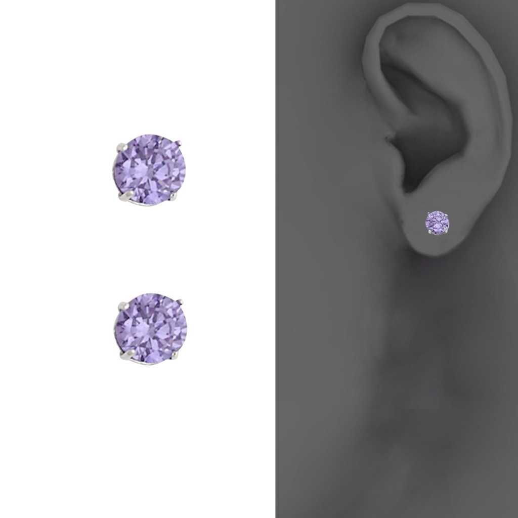 14k White Solitaire Birth Stone Stud - February